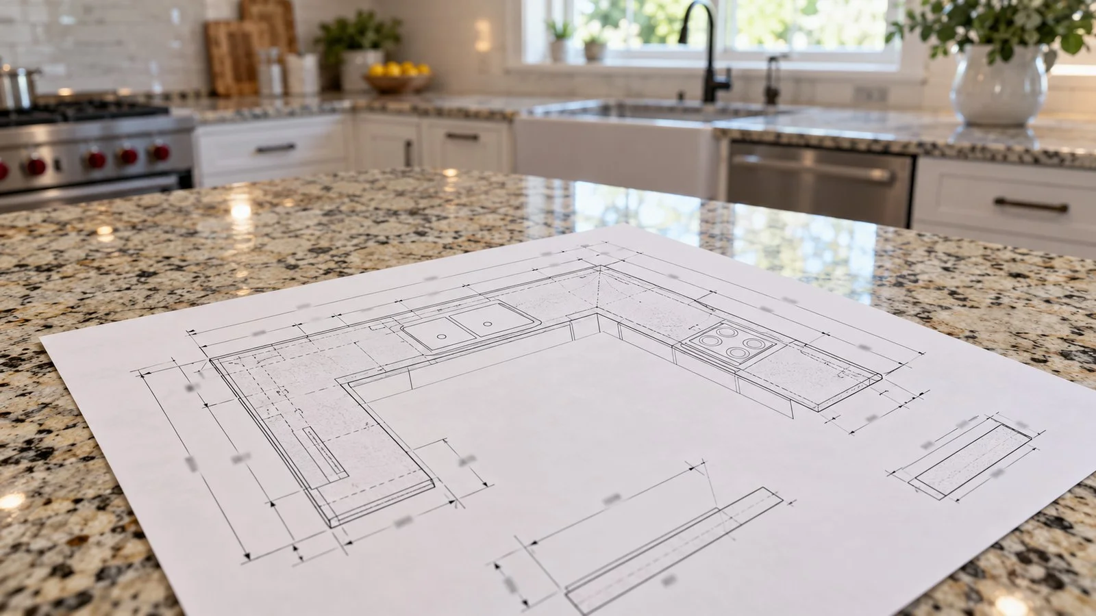 Countertop shop drawing on a granite kitchen countertop